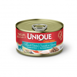 Unique Gold Series Konserve Yaş Kedi Maması 85 gr Somonlu & Tavuklu (Sos İçinde Parça Etli)
